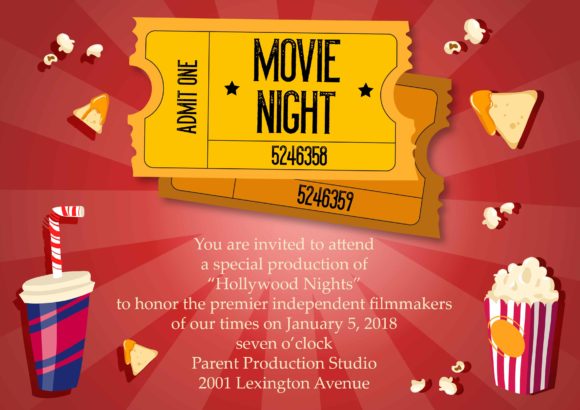 Lovely Viewing Vector Art: Viewing Movie Night Vector Art Invitation Template 1