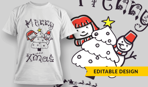 Merry Xmas ! - Editable T-shirt Design Template 2245 1