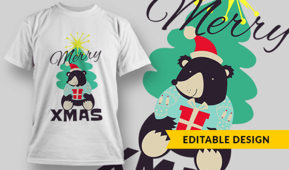 Merry Xmas Bear - Editable T-shirt Design Template 2244 1