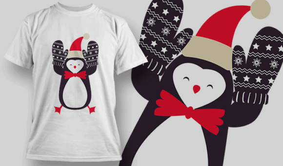 Penguin With Mitts - Editable T-shirt Design Template 2270 1