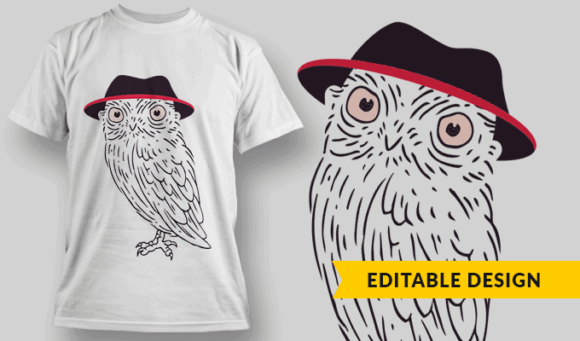 Pink-Eyed Owl With Hat - Editable T-shirt Design Template 2315 1
