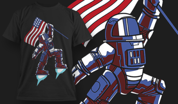 Astronaut With US Flag - T-shirt Design Template 2450 1