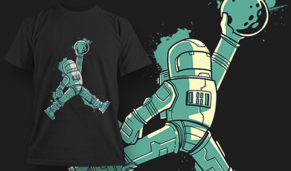 Astronaut Slam Dunk - T-shirt Design Template 2451 1