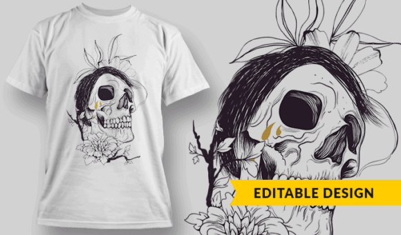 Ballpoint Pen Skull - Editable T-shirt Design Template 2426 1