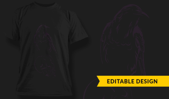 Crow On Skull - Editable T-shirt Design Template 2404 1