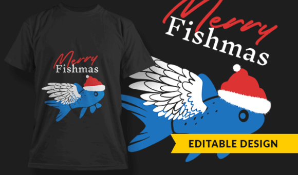 Merry Fishmas - Editable T-shirt Design Template 2413 1