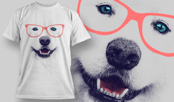 Samoyed With Glasses T-shirt Design Template - T-shirt Design Template 2509 1