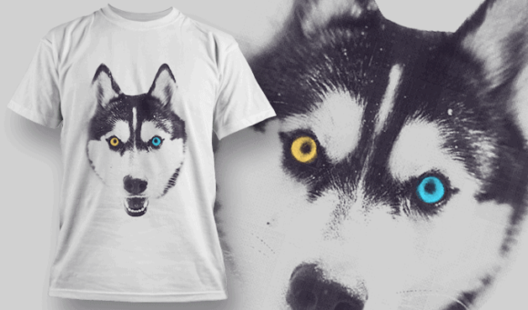 Husky With Heterochromia - T-shirt Design Template 2511 1