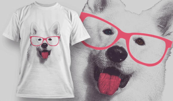Samoyed With Pink Glasses - T-shirt Design Template 2515 1