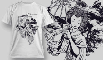 Geisha Holding An Umbrella | T-shirt Design Template 2577