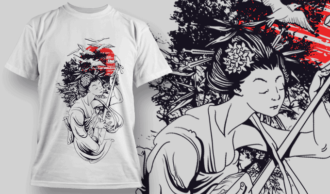 Geisha Playing Music | T-shirt Design Template 2578