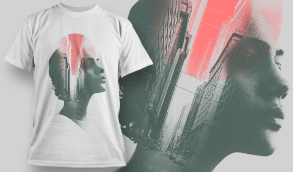 Double Exposure City - T-shirt Design Template 2711 1