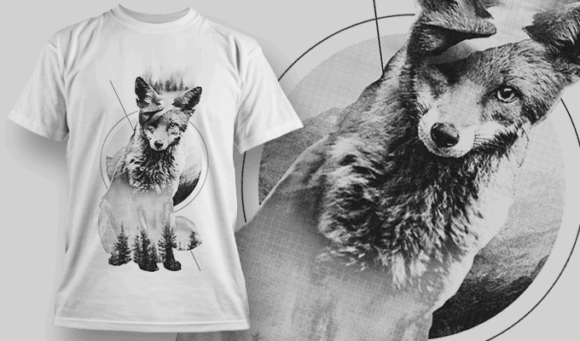 Fox Double Exposure - T-shirt Design Template 2703 1