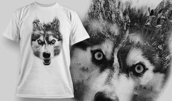 Husky Double Exposure - T-shirt Design Template 2704 1