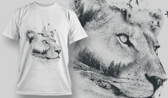 Lioness Double Exposure - T-shirt Design Template 2705 1