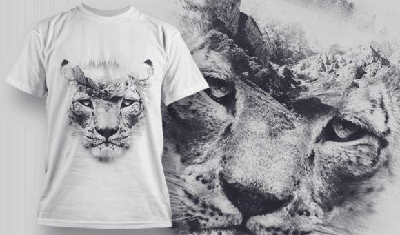 Mountain Lion Double Exposure - T-shirt Design Template 2707 1
