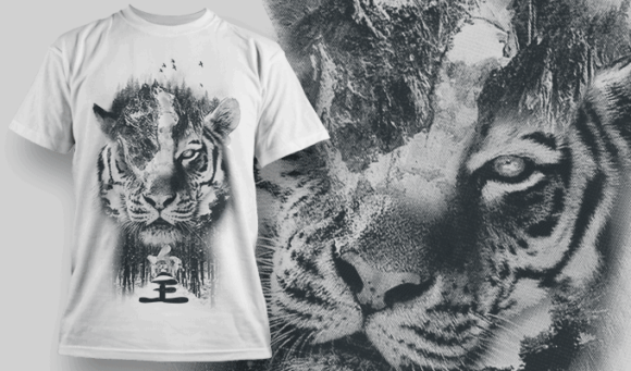 Tiger Double Exposure - T-shirt Design Template 2708 1