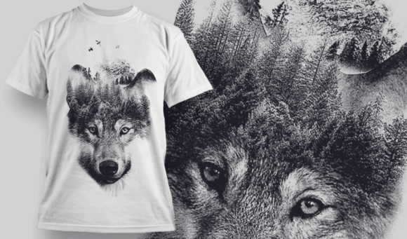 Wolf Double Exposure - T-shirt Design Template 2709 1