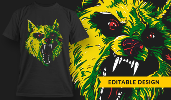 Crazed Zombie Wolf - T-shirt Design Template 2793 1