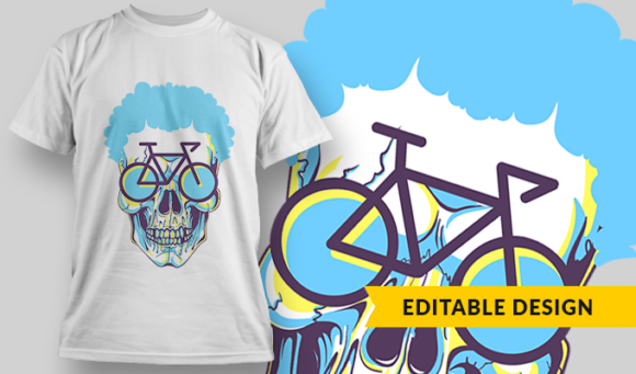Skull With Blue Hair And Bike-Shaped Glasses - T-shirt Design Template 2853 1