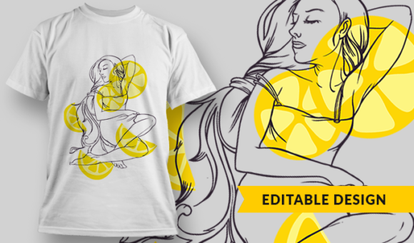 Outline Of Girl With Lemons - T-shirt Design Template 2854 1