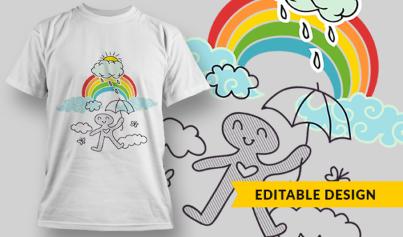 Rainbow & Rain - T-shirt Design Template 2860 1