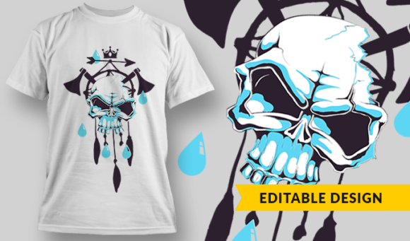 Skull Over Dreamcatcher And Axes - T-shirt Design Template 2808 1