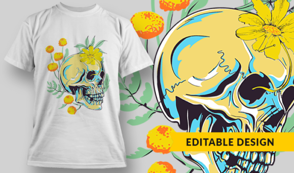Skull And Flowers - T-shirt Design Template 2809 1