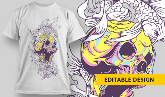 Skull & Koi | T-shirt Design Template 2863