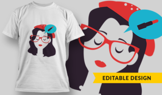 Woman Thinking Of Lipstick | T-shirt Design Template 2869