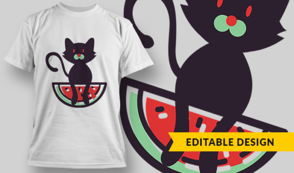 Watermelon Cat - T-shirt Design Template 2815 1