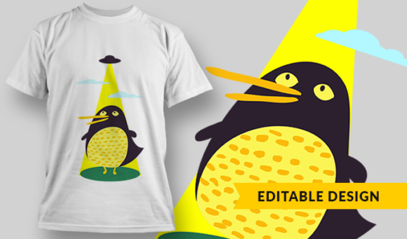 Alien Kidnapping Penguin - T-shirt Design Template 2874 1