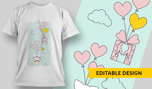 Cat Balloons - T-Shirt Design Template 2908 1