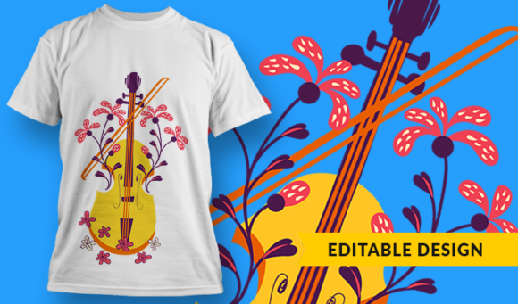 Violin Flowers - T-Shirt Design Template 2973 1