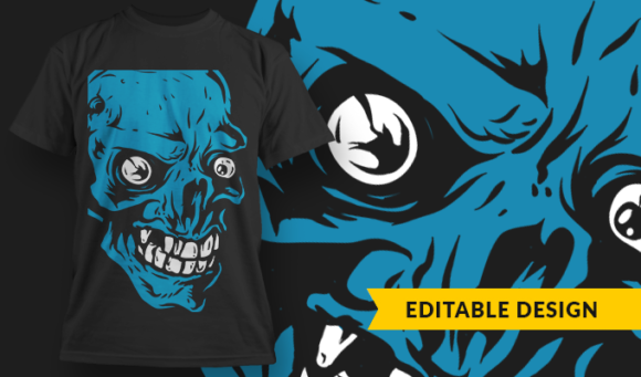 Blue Skull - T-Shirt Design Template 3205 1