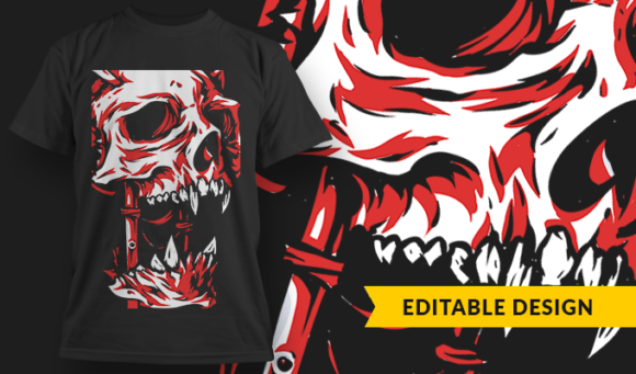 Broken Skull - T-Shirt Design Template 3208 1