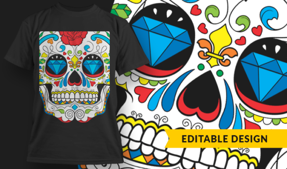 Diamond Sugar Skull - T-Shirt Design Template 3216 1