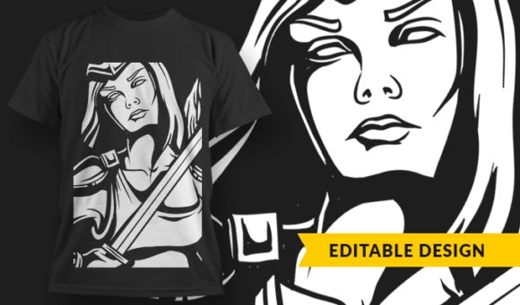 Female Warrior - T-Shirt Design Template 3123 1