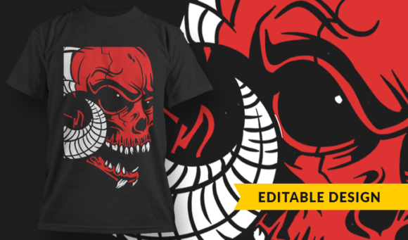 Horned Skull - T-Shirt Design Template 3227 1