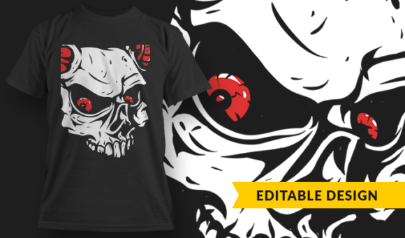 Horned Skull - T-Shirt Design Template 3228 1