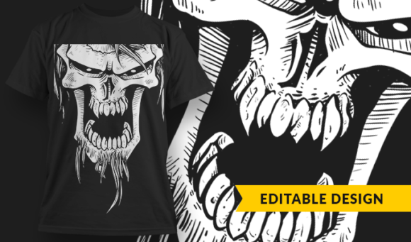 Skull With Beard - T-Shirt Design Template 3056 1