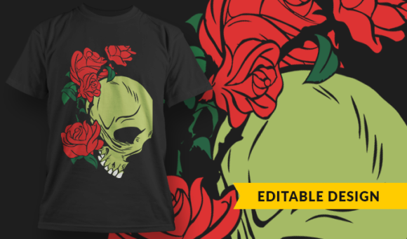 Skull Roses - T-Shirt Design Template 3256 1