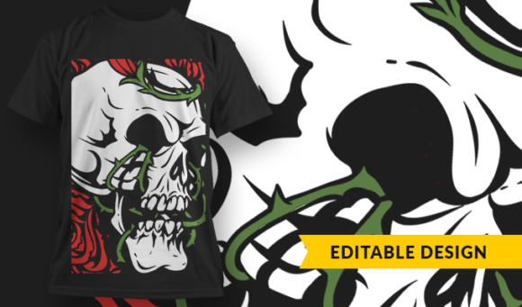 Skull-Roses - T-Shirt Design Template 3061 1