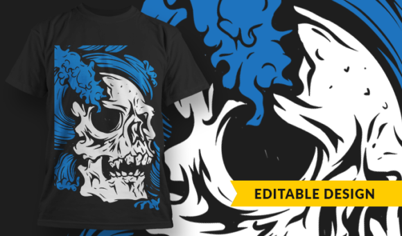 Skull Waves - T-Shirt Design Template 3064 1