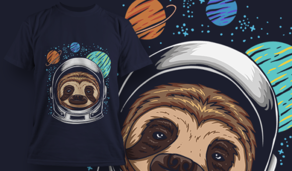 Astro Sloth - T Shirt Design Template 3369 1
