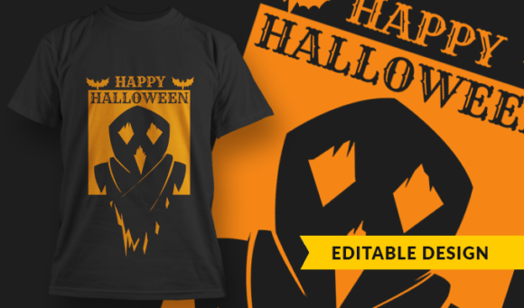 Happy Halloween Ghost - T Shirt Design Template 3334 1