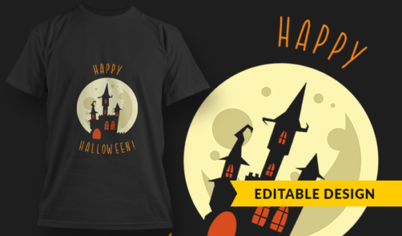 Haunted House Moon - T Shirt Design Template 3339 1
