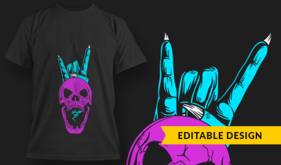 Skull Finger Horns - T Shirt Design Template 3348 1