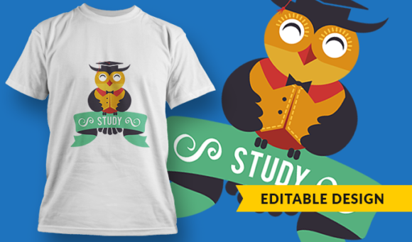 Study Owl - T Shirt Design Template 3415 1