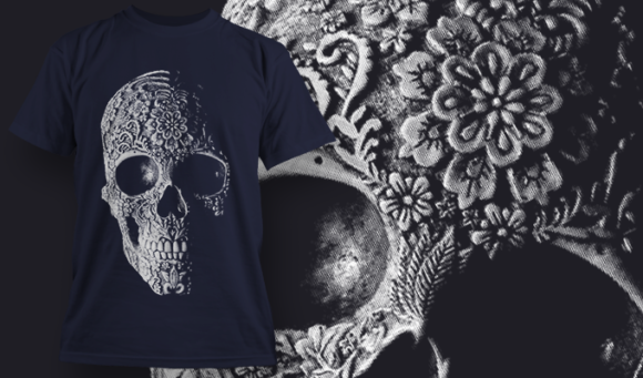 Ornate Floral Skull - T Shirt Design Template 3526 1